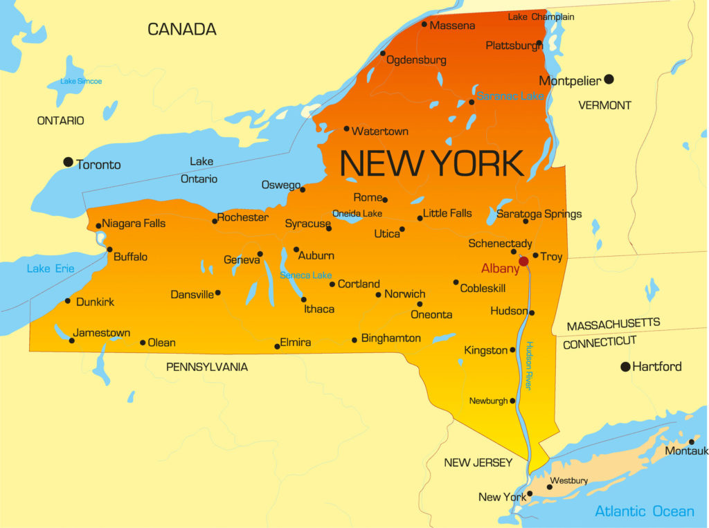 Map of New York State showing its major cities